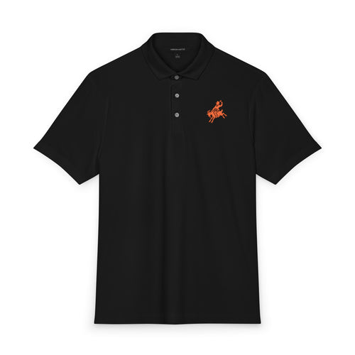 Goat Rider | Black Stretch Polo, Orange Embroidery