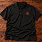 Black polo · orange rider